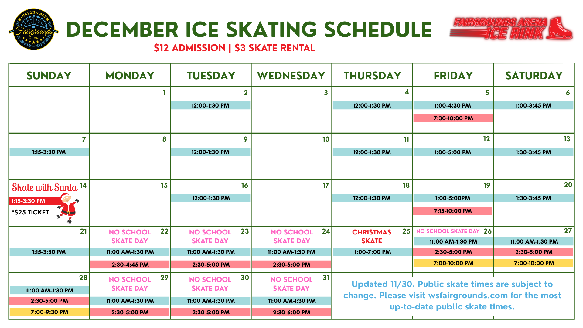 Winston-Salem Fairgrounds December 2025 Ice Skating Schedule